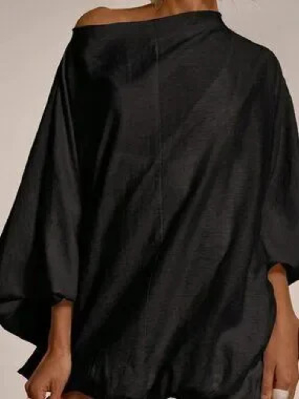 Black Modest Women's Oversized Flowy Cinched Beach Holiday Mini Dress